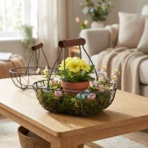 Itens Cesto oval de arame com alça, cinza, 17×11cm, A15cm, 2 peças