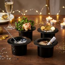 Itens Cilindro decorativo preto, Réveillon, chapéu como plantador Alt.5,5cm 12 peças