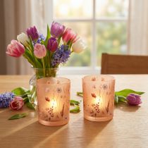 Itens Lanterna decorativa de vidro com motivo floral para dar um toque de estilo à sua casa, 12,5 cm, 2 peças