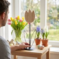 Itens Estatueta decorativa de tulipa em madeira sobre suporte, ideal para dar um toque de primavera, 47,5 cm