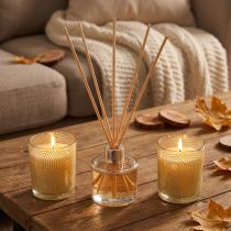 Itens Conjunto para presente, velas perfumadas com fragrância de ambiente em vidro com aroma de baunilha