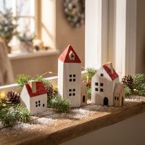 Itens Conjunto de casinhas decorativas de madeira, vermelhas e brancas, decoração de inverno com várias peças, 13 cm, 6 peças