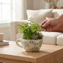 Itens Vaso de cerâmica com estampa floral, decoração para ambientes, 18 cm