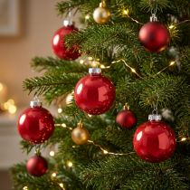 Itens Enfeites de Natal vermelhos, de vidro, brilhantes, Ø6cm, 24 peças