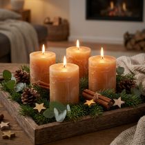 Itens Conjunto de 4 velas de pilar em tom caramelo sólido, 60×80mm, velas elegantes para decoração e aconchego.