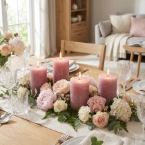 Itens Conjunto de 4 velas cilíndricas de cor sólida, rosa antigo, 70x100mm - Decoração romântica