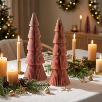 Itens Decoração de mesa árvore de natal papel favo de mel damasco dourado Alt.30cm 2 un