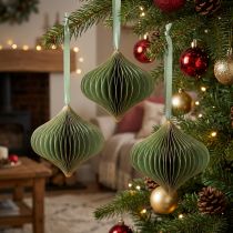 Itens Enfeites de Natal vintage, em papel verde e dourado, Ø8cm, conjunto de 4