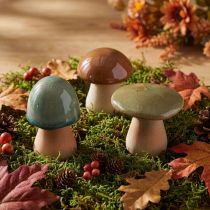 Itens Decoração de Cogumelos de Cerâmica Marrom, Verde e Azul - Decoração de Outono - 6-7,5cm de Altura - 3 peças