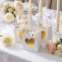 Itens Sacos para presente com alças papel branco dourado 8,5×8,5×8cm 12 un
