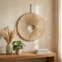 Itens Anel decorativo de parede boho em madeira de cânhamo natural Ø40cm