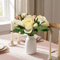 Itens Buquê Decorativo de Rosas Artificiais Creme Amarelo Rosa Rosas Artificiais 29cm 12 un