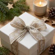 Itens Fita decorativa floco de neve de Natal cinza branco W25mm L20m