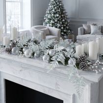Itens Samambaia decorativa para pendurar inverno com glitter azul branco C110cm