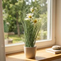 Itens Grama artificial com Echinacea em um vaso branco de 56 cm
