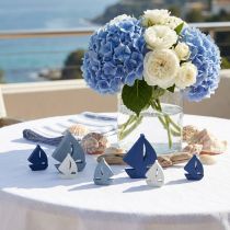 Itens Decoração dispersa decoração de veleiro de madeira azul branco 2 cm – 6 cm 24 unidades