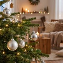 Itens Bola de vidro, decorações para árvores, bola de árvore de Natal prata H8,5 cm Ø7,5 cm vidro real 12 unidades