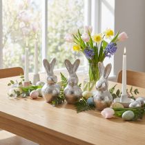 Itens Coelho decorativo prateado – Figura moderna de Páscoa feita de metal para decoração elegante de primavera 11cm 3 peças