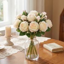 Itens Rosas Artificiais Buquê de Flores Artificiais Creme 36cm 12 unidades