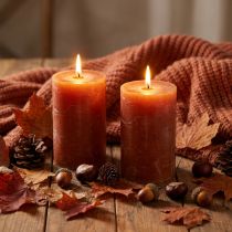 Itens Velas Pilar Laranja Escuro Sunset 85x120mm, 2 Unidades, Tingidas por Inteiro, Decoração e Ambiente Aconchegante