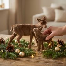 Itens Decoração de veado marrom flocado H9/5,5cm veado com fulvo 4 conjuntos / 8 peças