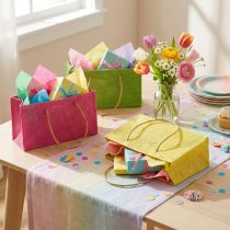 Itens Sacos para presentes com alças de papel tecido parecem coloridos 20 × 10 × 10 cm 6 unidades