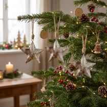 Itens Decoração suspensa estrela natal metal prata 11cm 3 un