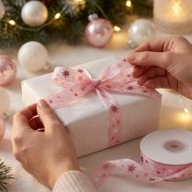 Itens Fita de presente de Natal com padrão de estrela rosa 15mm 20m