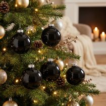 Itens Bolas de Natal de vidro bolas de árvore pretas brilhantes Ø7,5cm 12 peças