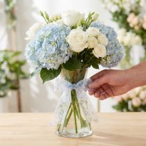 Itens Fita de organza com flores, azul, fita decorativa, tecido de organza, 40 mm de largura, 15 m de comprimento.