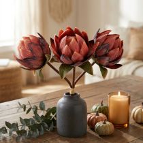 Itens Flores artificiais decorativas Protea vermelho-laranja 34cm 3 unidades