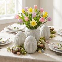 Itens Ovos de Páscoa com Ranhuras Cerâmica Ovo Decorativo Branco Cinza 7,5×9cm 4 Pcs