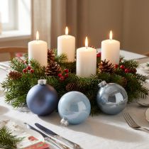 Itens Conjunto de esferas de vidro azul/prateadas – foscas e brilhantes, decorações de vidro para arranjos florais de inverno, 7,5 cm, 12 peças