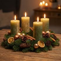 Itens Velas de pilar de cor sólida, verde-oliva, 70×120mm - Longa duração de 53h, conjunto de 4, com efeito marmorizado para decoração e para o Advento.