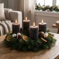 Itens Conjunto de 4 velas cilíndricas de cor sólida, antracite, 70x100mm – decoração, Advento, longa duração.