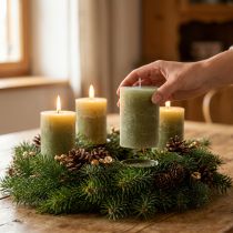 Itens Velas de pilar de cor sólida, verde-oliva, 70x100mm, conjunto de 4, longa duração, cera de alta qualidade.