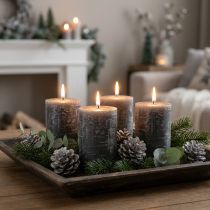 Itens Conjunto de 4 velas decorativas em antracite sólido, 60x100mm, com longa duração.