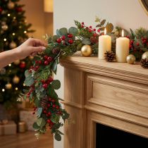 Itens Guirlanda de Natal, ramos de pinheiro, eucalipto, coníferas, frutos silvestres, 160 cm