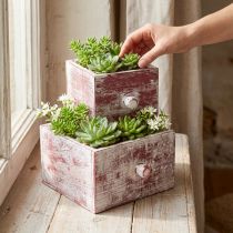 Itens Conjunto de 2 gavetas decorativas shabby chic caixa de plantas vermelho e branco