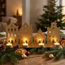Itens Castiçal Luzes de Natal Decoração Casas Douradas 52×12cm