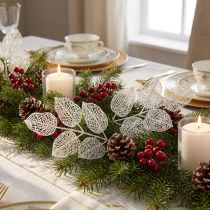 Itens Decoração de inverno, folhas decorativas, galho artificial glitter branco L36cm 10p