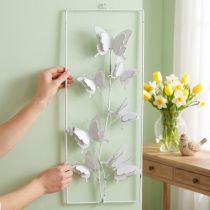 Itens Borboleta Arte Pendurada Primavera Metal Arte de Parede Chique Desgastado Branco Prata H47,5cm