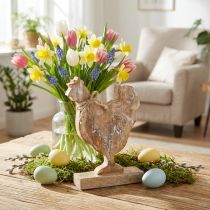 Itens Galinha de madeira, decoração de primavera, figura de páscoa natural, lavada de branco H26cm