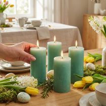 Itens Velas de pilar, verde jade claro sólido, 70×100mm, 4 unidades - Velas decorativas de alta qualidade para decoração de mesas, Páscoa e casamentos.