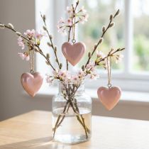 Itens Cabide decorativo madeira corações de madeira decoração rosa claro brilhante 6cm 8 un