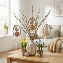 Itens Pendente decorativo de madeira para decoração de Páscoa coelhinho em ovo 9×1,5×23cm 6 un