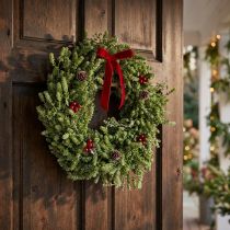Itens Guirlanda de Natal decorativa com flores secas verdes, guirlanda de porta, guirlanda de linho e ervas festivas, Ø34cm