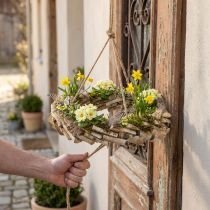Itens Guirlanda de madeira para pendurar com gancho, feita de madeira de bétula Ø35cm - Decoração natural para primavera, macramê, flores e ervas.