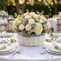 Itens Cesto decorativo redondo, branco e marrom, Ø29cm, vaso de vime, presente, decoração de casamento