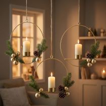 Itens Suporte de vela para pendurar anel decorativo de metal dourado Ø25cm 3pcs